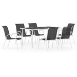 vidaXL Mobilier de salle à manger d'extérieur 7 Pièces Acier Noir