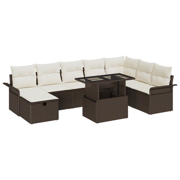 vidaXL Ensemble de canapés de jardin 9 pièces avec coussins Marron Poly Rattan