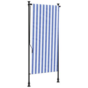 vidaXL Store roulant d'extérieur bleu et blanc 120x270 cm tissu acier