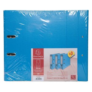Lot De 3 Classeurs À Levier - Dos De 80mm - Format A4 - Extérieur En Polypropylène / Intérieur En Papier - Bleu Clair - Exacompta