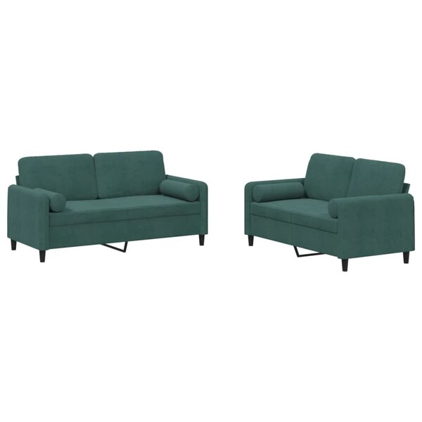vidaXL Ensemble de canapés 2 Pièces avec coussins vert foncé velours