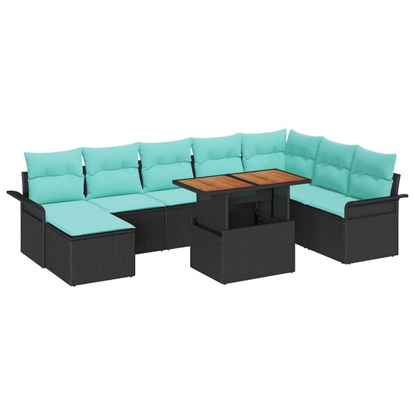 vidaXL Ensemble de canapé de jardin avec coussin 9 Pièces Noir et bleu