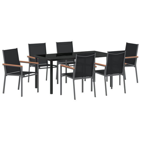 vidaXL Set de Table de Jardin 7 Pièces Noir Textilène et Acier