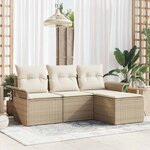vidaXL Ensemble de canapé de jardin 4 Pièces Beige Poly rotin