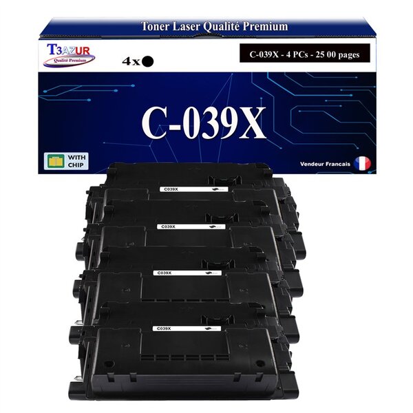 T3AZUR - 4x Toners compatibles avec Canon 039H (0288C001) pour Canon LBP-351x  LBP-352x Noir - 25 000p