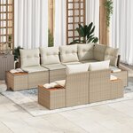 Ensemble de Canapés de Jardin 7 Pièces avec Coussins Beige Rattan Poly Acacia