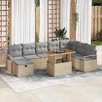 vidaXL Ensemble de canapé de jardin 9 Pièces Beige Poly rotin