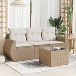 vidaXL Salon de jardin avec coussins 4 Pièces beige résine tressée