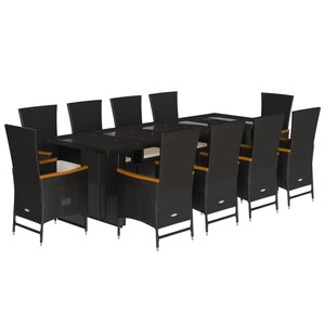 vidaXL Ensemble à manger de jardin 11 Pièces coussins noir résine tressée