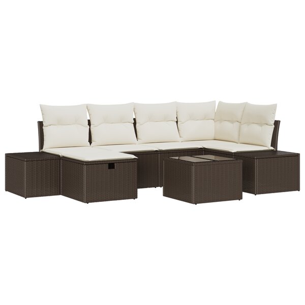 vidaXL Ensemble de canapés de jardin 7 pièces avec coussins en poly rotin marron