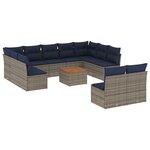 vidaXL Salon de jardin avec coussins 12 Pièces gris résine tressée