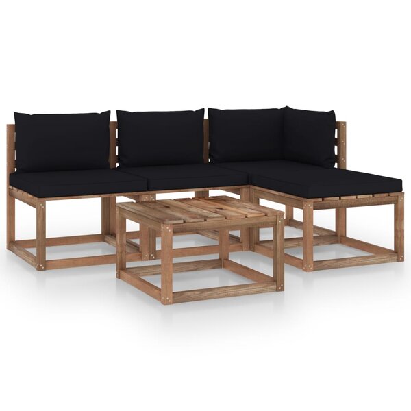vidaXL Salon palette de jardin 5 Pièces et coussins Bois de pin imprégné
