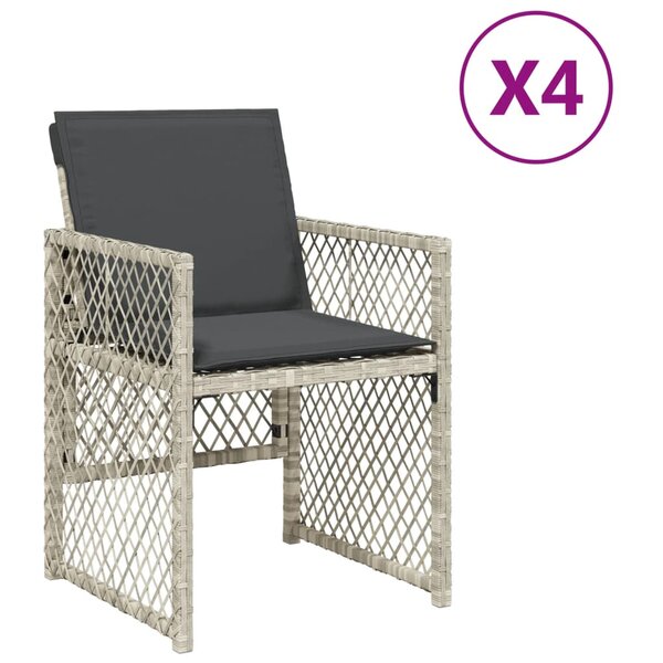 vidaXL Chaises de jardin avec coussins lot de 4 gris clair poly rotin
