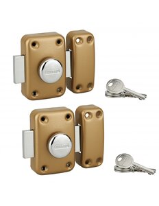 THIRARD - Lot de 2 verrous à bouton Apache pour porte d'entrée  cylindre 45mm  acier  3 clés/verrou  époxy or - THIRARD