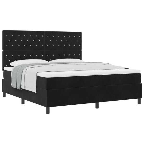 Lit à ressorts avec matelas vidaXL Noir Super King Velours