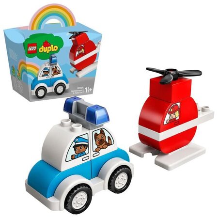 Lego 10957 duplo my first l'hélicoptere des pompiers et la voiture de  police jouet pour bébés filles & garçons de 1 an et demi - La Poste