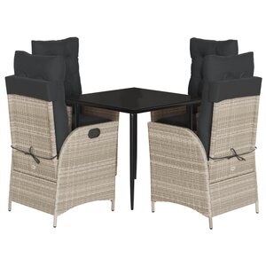 vidaXL Ensemble à manger de jardin et coussins 5 Pièces gris clair rotin