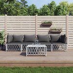 vidaXL Salon de jardin avec coussins 5 Pièces blanc acier