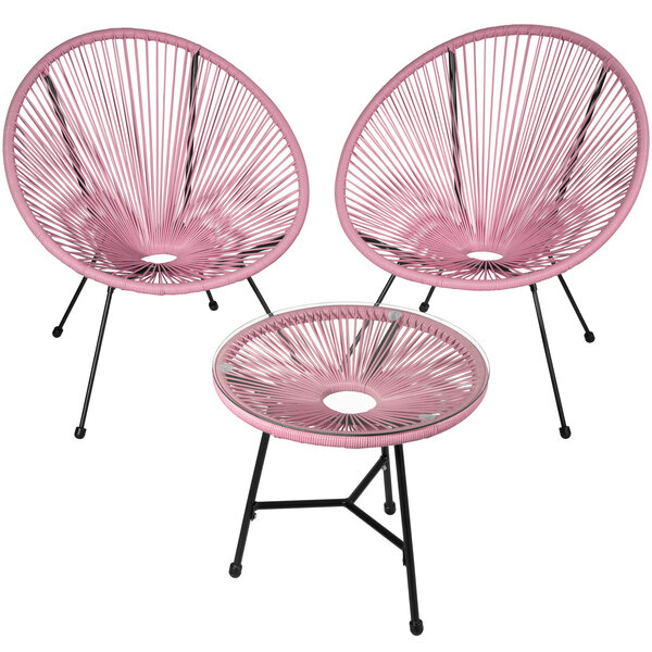 Tectake ensemble table et chaises de jardin santana - rose vif