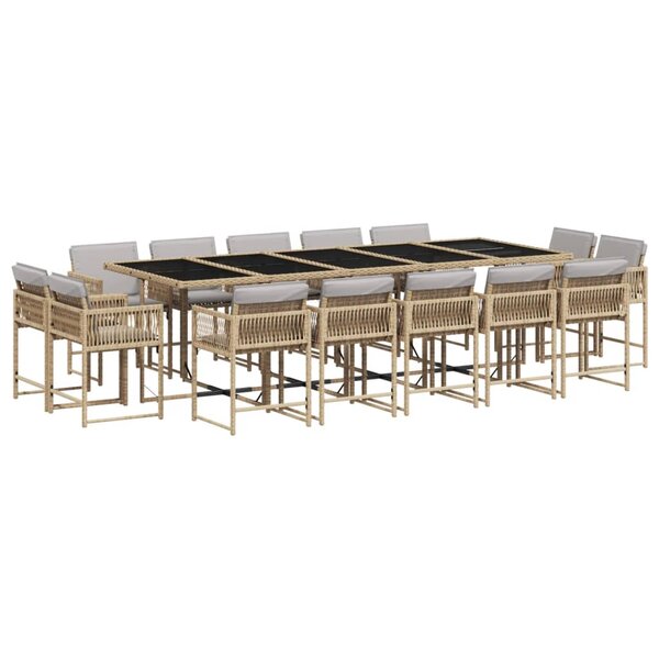 vidaXL Ensemble à manger de jardin et coussins 15 Pièces mélange beige