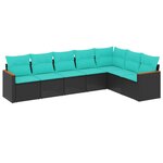 vidaXL Salon de jardin 7 Pièces avec coussins noir résine tressée