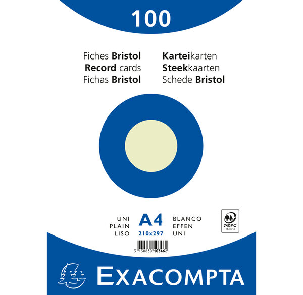 Paquet de 100 Fiches bristol vert 210x297 s/film NP x 10 EXACOMPTA
