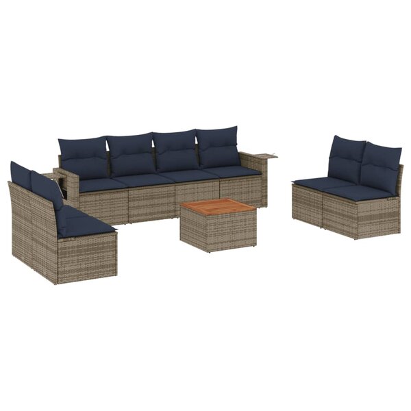 vidaXL Salon de jardin 9 Pièces avec coussins gris résine tressée