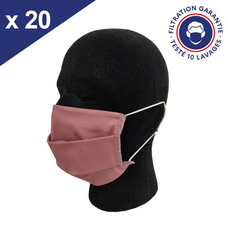 Masque Tissu Lavable x10 Prune Lot de 20