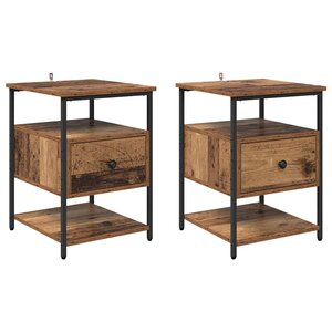 vidaXL Cabinet de chevet avec tiroir 2 Pièces Bois ancien 40 x 42 x 56 cm
