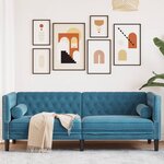 vidaXL Canapé Chesterfield avec traversins 3 places bleu velours