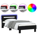 vidaXL Cadre de lit avec tête de lit et lumières LED noir 90x190 cm