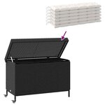 vidaXL Boîte de rangement de jardin et roues noir résine tressée