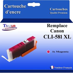 T3AZUR - Cartouche compatible avec Canon CLI581XL CLI-581 XL pour Canon Pixma TR7500 TR7550 TR8500 TR8550 TS6100 TS6150 TS6151 TS6200 Magenta