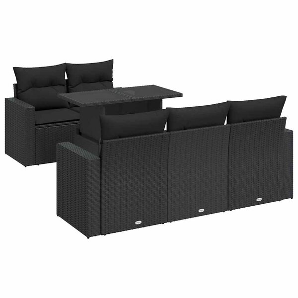 vidaXL Salon de jardin 6 Pièces avec coussins noir résine tressée