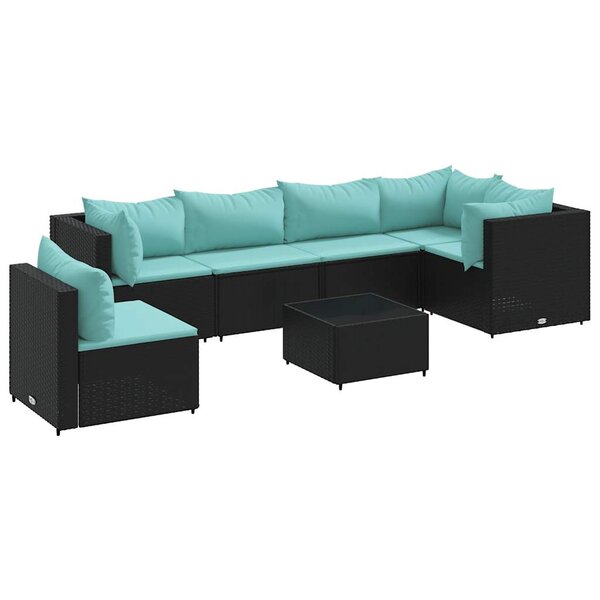 vidaXL Salon de jardin 7 Pièces avec coussins Noir Résine tressée