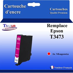 T3AZUR- Cartouche Compatible avec Epson 34XL 34 XL remplace Epson WorkForce Pro WF-3725DWF WF-3720DW WF-3720DWF Magenta
