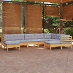 vidaXL Salon de jardin 9 Pièces avec coussins gris bois de pin massif
