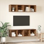 vidaXL Meuble TV mural avec étagère avec stockage 4 Pièces Vieux bois 37 x 37 x 72 cm