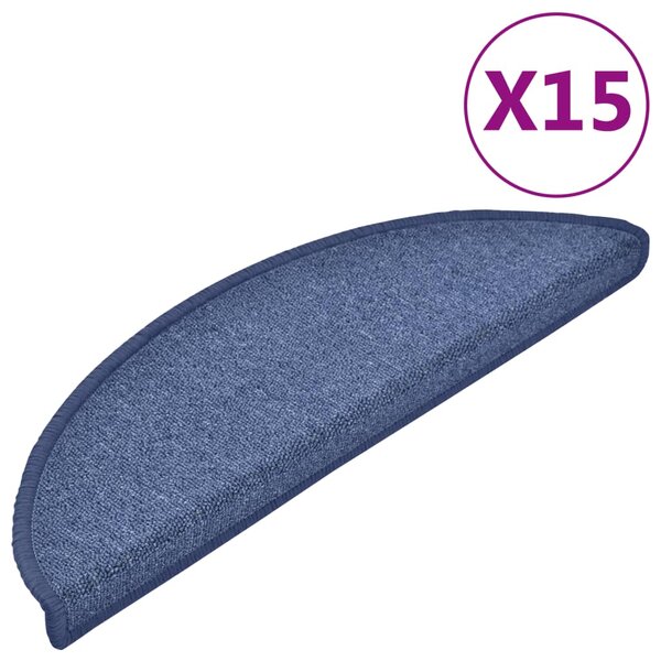 vidaXL Tapis d'escalier 15 Pièces Bleu 56 x 17 x 3 cm