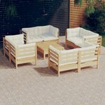 vidaXL Salon de jardin 9 Pièces avec coussins crème Bois de pin