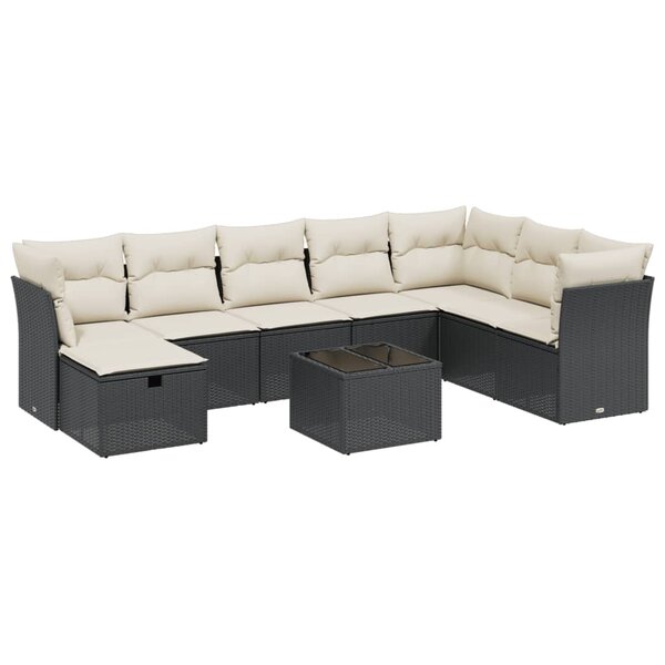 vidaXL Salon de jardin 9 Pièces avec coussins noir résine tressée