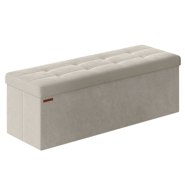 Banc de rangement pouf en velours avec couvercle avec 2 boîtes séparateur amovible capacité de charge 300 kg pour couloir salon chambre beige 12_0004162