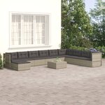 vidaXL Salon de jardin 10 Pièces avec coussins Gris Résine tressée
