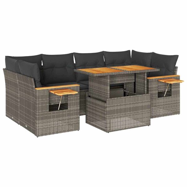 vidaXL Salon de jardin avec coussins 7 Pièces gris résine tressée acacia