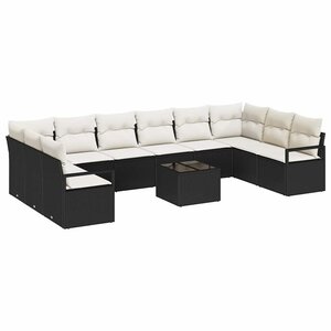 vidaXL Ensemble de Canapés avec coussin 11 Pièces Noir polyrotin