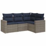 vidaXL Salon de jardin 4 Pièces avec coussins gris résine tressée