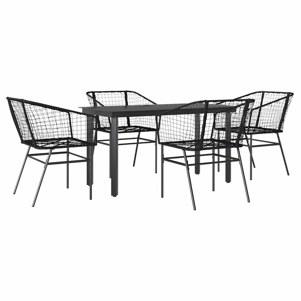 vidaXL Ensemble à manger de jardin 5 Pièces noir résine tressée verre
