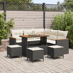 Ensemble de Canapés de Jardin 9 Pièces avec Coussins Noir Rattan Poly Acacia