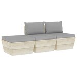 vidaXL Salon de jardin palette 3 Pièces avec coussins bois d'épicéa