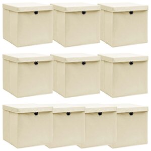 vidaXL Boîtes de rangement à couvercles 10 Pièces Crème 32x32x32 cm Tissu